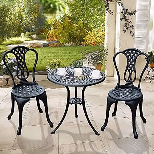 Outsunny 3 Piece Cast Aluminium Bistro Set in Black Shabby Chic Style – 7