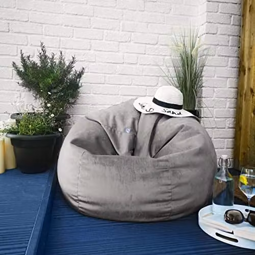 rucomfy Classic Velvet Slouchbag Bean Bag Chair in Grey, W: 80 cm, H: 110 cm – 3