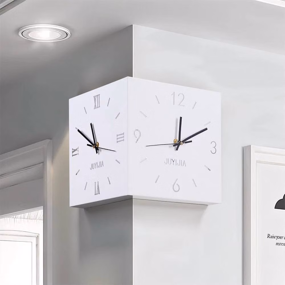 EONLION White Modern Double-sided Corner Wall Clock with Silent Analog Movement – 3