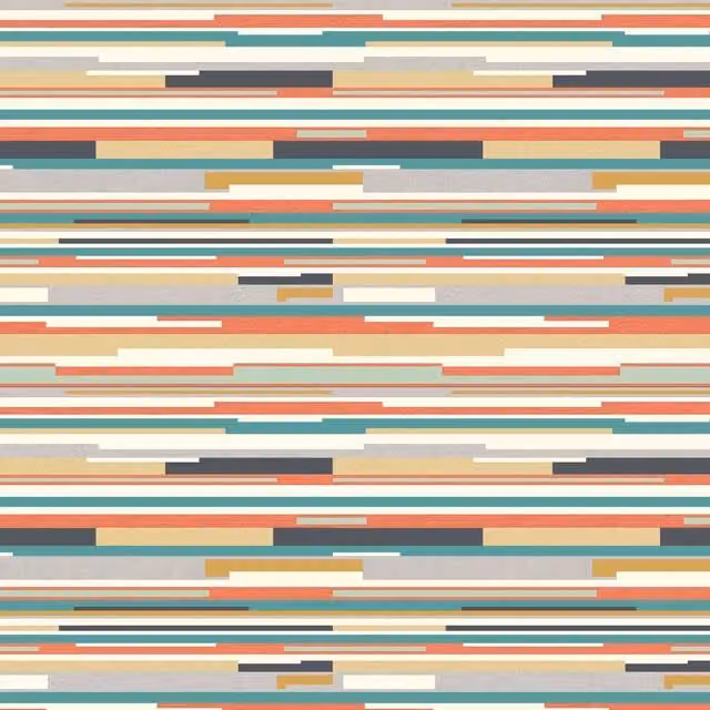 Hoopla Walls Modern Abstract Striped Wallpaper in Orange, Blue and Multicolour