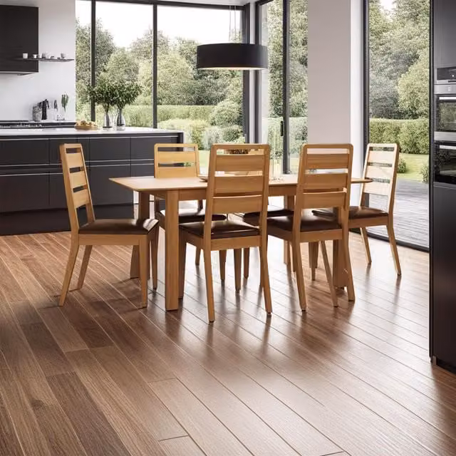FWStyle Solid Natural Oak Extending Rectangular Dining Table in Brown