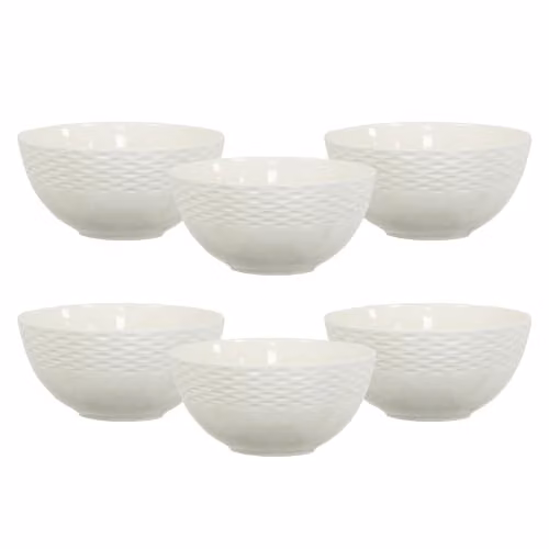 Simpa 6-Piece White Porcelain Vintage Bowl Set, Diameter: 15 cm