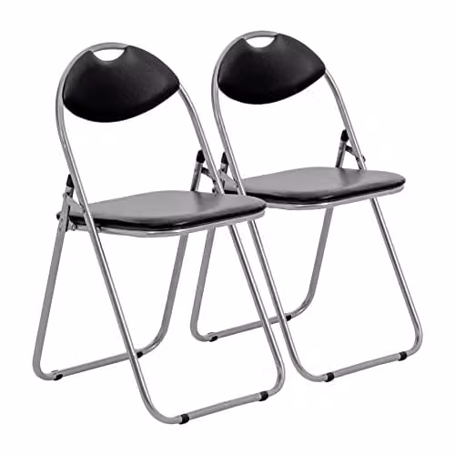 Harbour Housewares Padded Folding Chairs in Black, Pack of 2