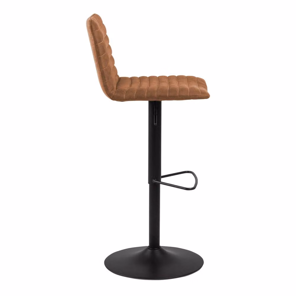 Wyld Haus Aalborg Set of 2 Adjustable Swivel Bar Stools in Camel Brown Microfibre with Black Metal Legs – 3