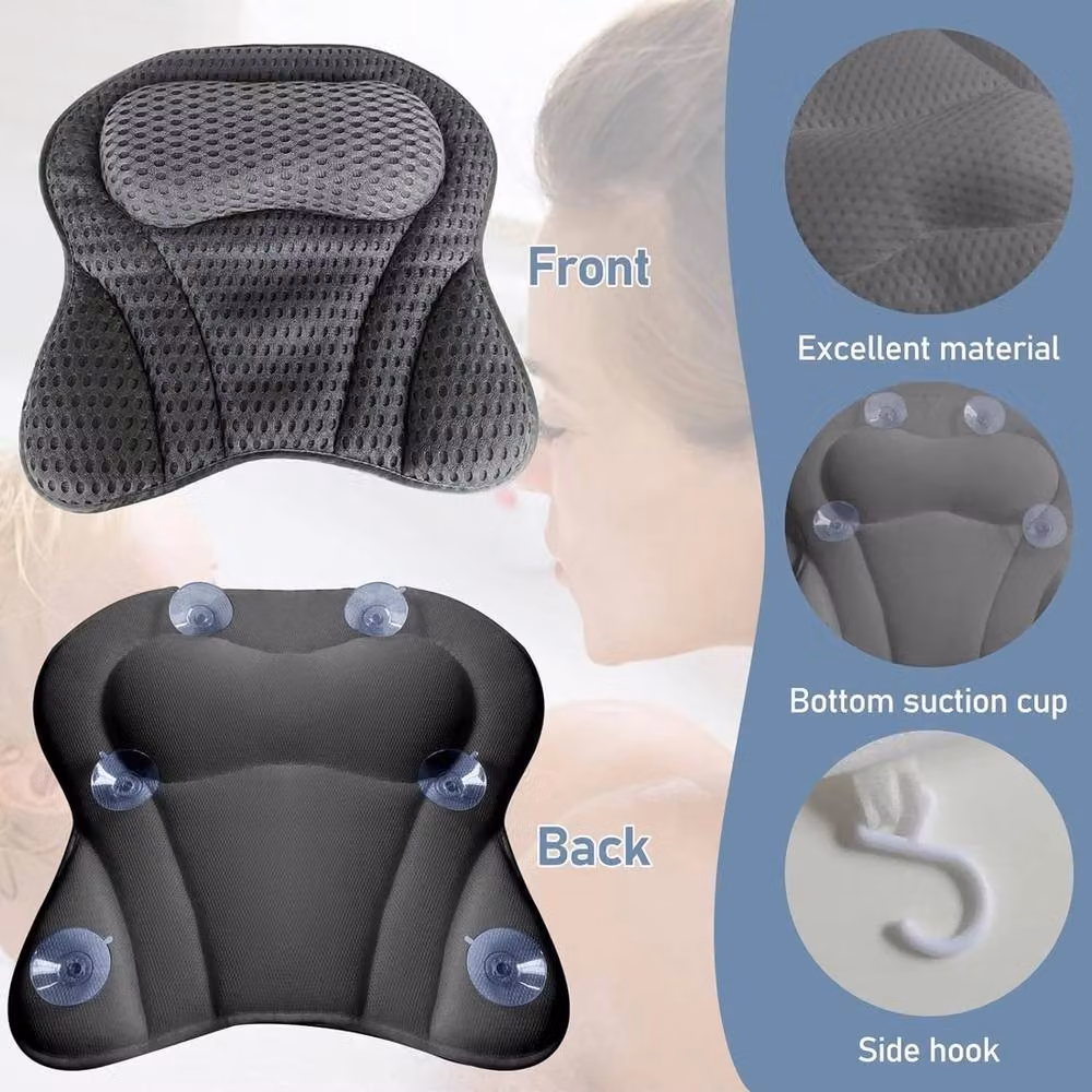 NESTLUNE 4D Ergonomic Bath Pillow with Neck and Back Support in Grey – 3