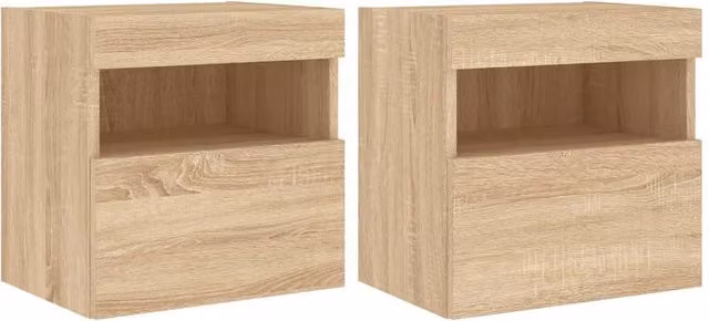 Berkfield Home Set of 2 Modern Wall Mounted TV Cabinets with Integrated LED Lights in Sonoma Oak Light Brown, W/D/H: 40 x 30 x 40 cm