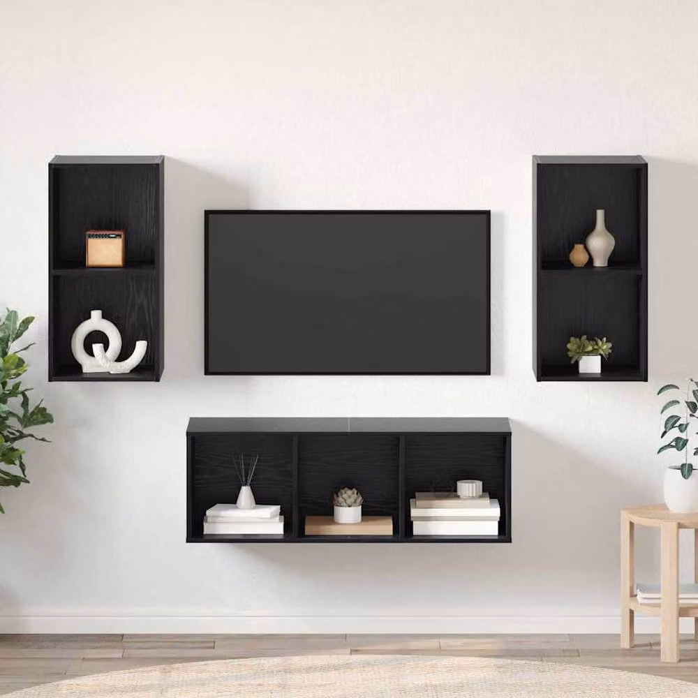Berkfield Home 3-Piece Modern TV Cabinet Set in Black Oak, W/D/H: 37 x 37 x 107 cm – 2