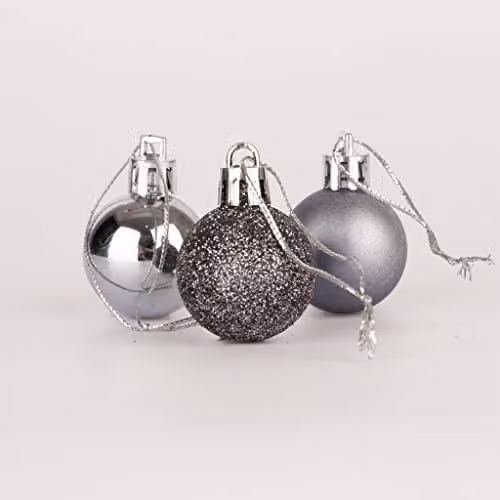 Shatchi 12-Piece Shatterproof Christmas Bauble Hanging Decorations in Grey and Silver