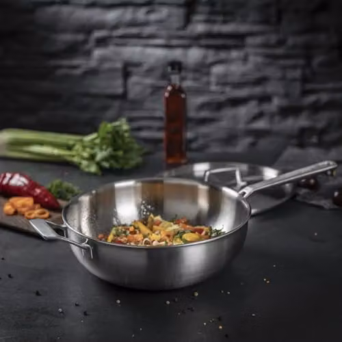 Kuhn Rikon Culinary Fiveply Uncoated Stainless Steel and Aluminium Wok in Silver, Diameter: 28 cm – 3