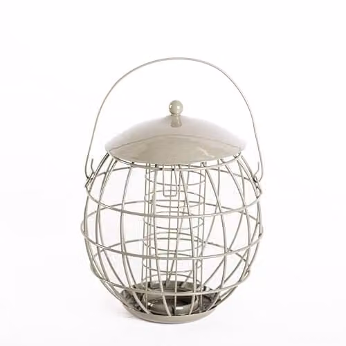 Happy Beaks Orbital Squirrel Proof Bird Feeder in Sage Green Steel Cage for Fat Balls, Peanuts, Seeds and Suet