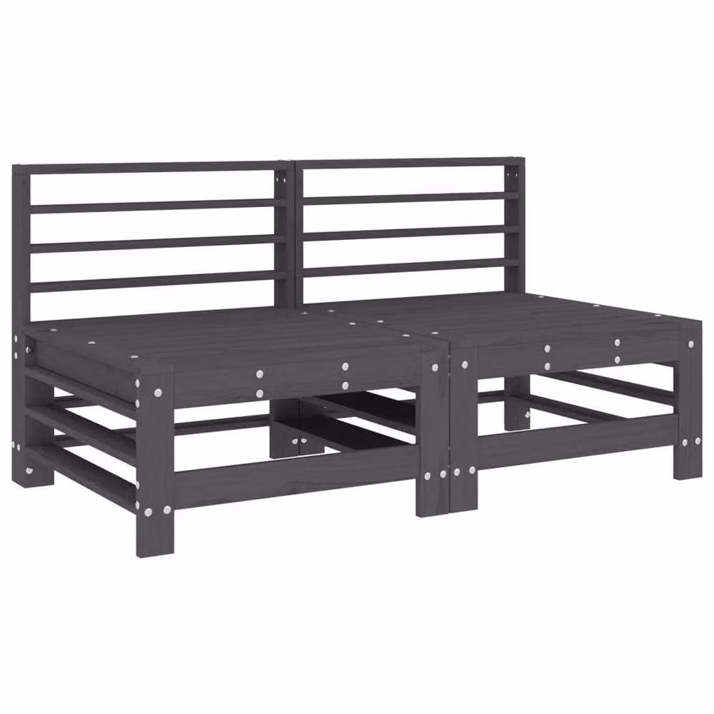 Berkfield Home Beautiful Garden Middle Sofas, 2 Piece Grey Solid Pine Wood Set, W/D/H: 120 x 60 x 63.5 cm – 2