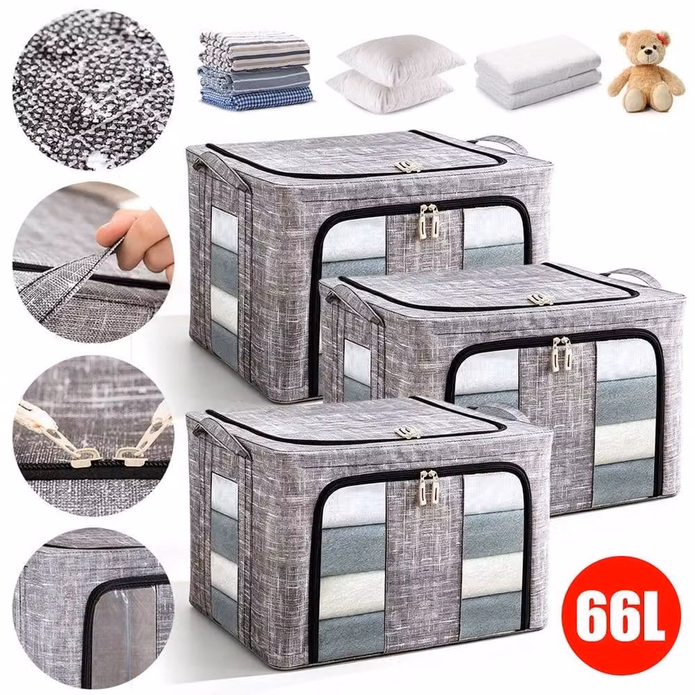 FORGEVIO 3 Pack Foldable Fabric Clothes Storage Boxes, 66L, Grey – 4