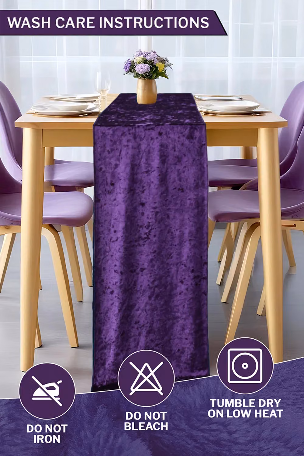 Neel Blue Crushed Velvet Table Runner in Blue and Purple, W/H: 33 x 274 cm – 2