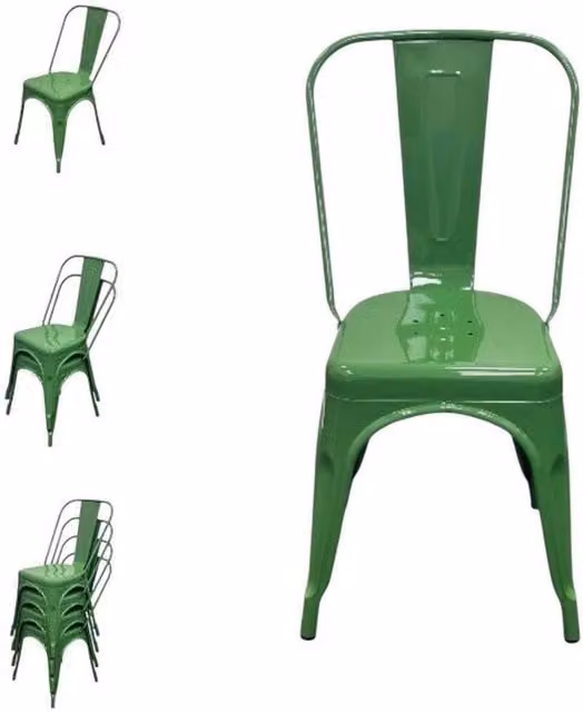 PAWNORA Set of 4 Green Metal Tolix Dining Chairs