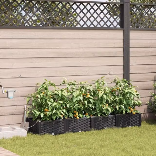 Berkfield Home Set of 4 Black Garden Planters with Water Irrigation System
