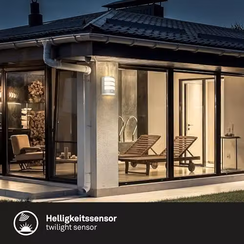 Briloner LED Outdoor Wall Light with Motion and Twilight Sensor, Matt Chrome, W/D/H: 18 x 15 x 7 cm – 3