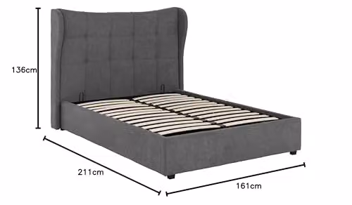 Seconique Verona Double Ottoman Gas Lift Storage Bed in Grey Fabric, W/D/H: 140 x 200 cm – 2