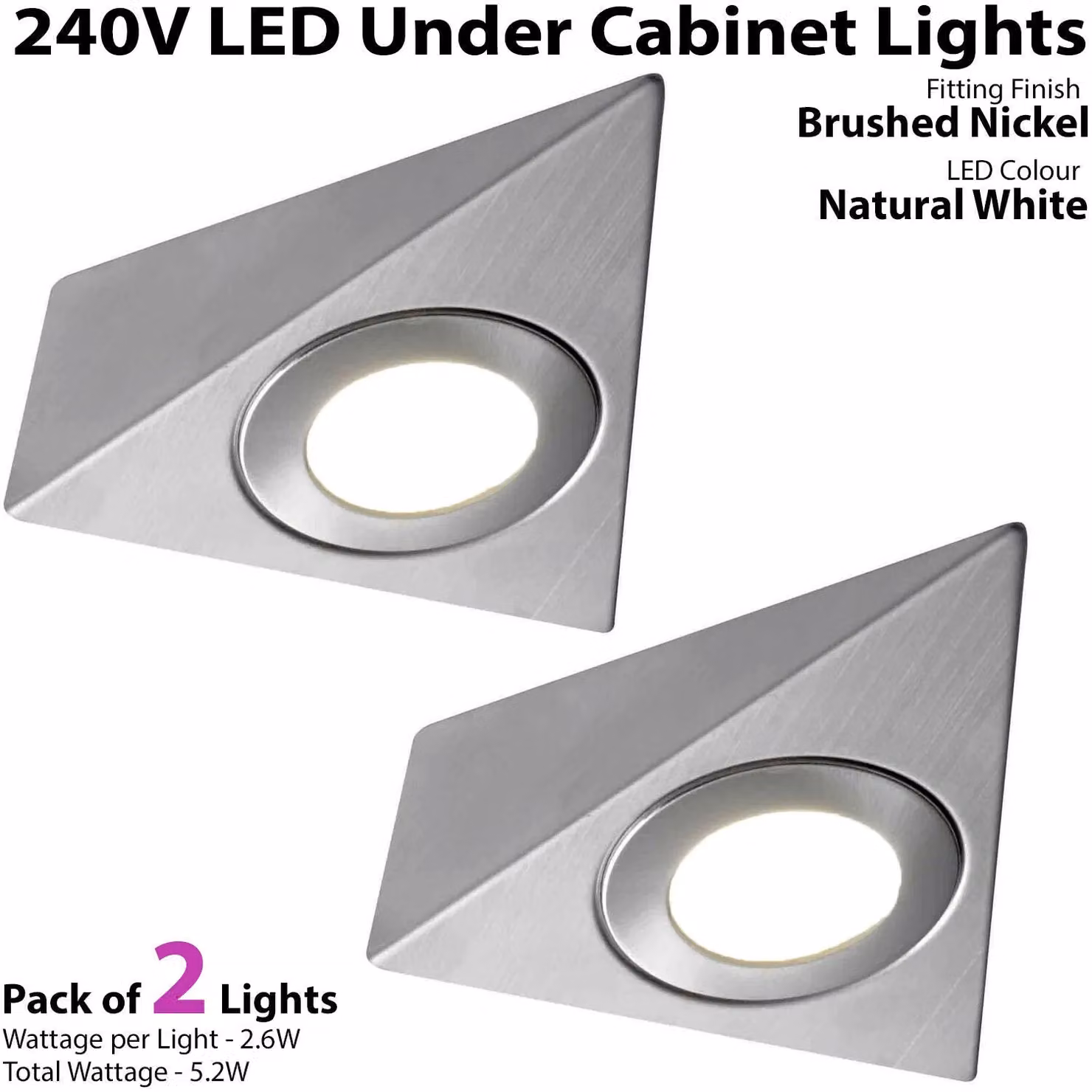 Loops 2 Pack Triangle LED Under Cabinet Kitchen Light Kit in Silver with Controller – 2