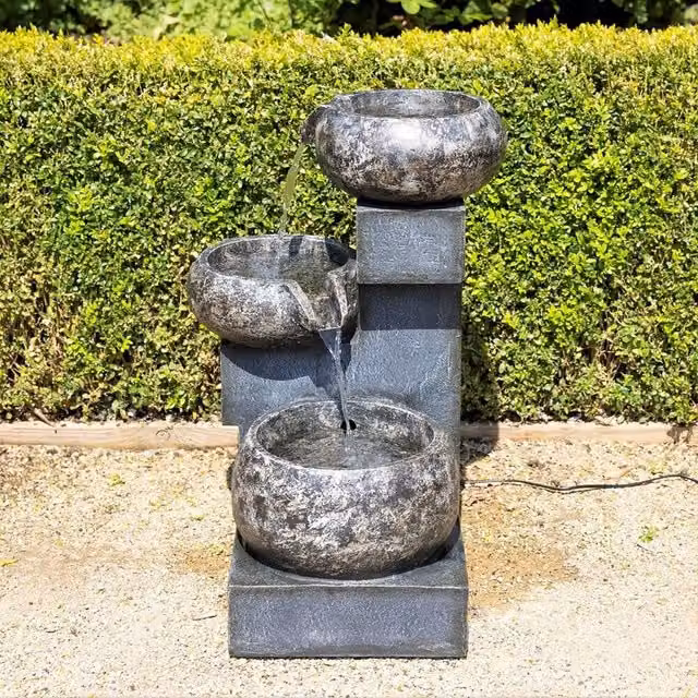 Primrose Tavira Tiered Cascading Stone Effect Bowls Water Feature with LEDs, Grey