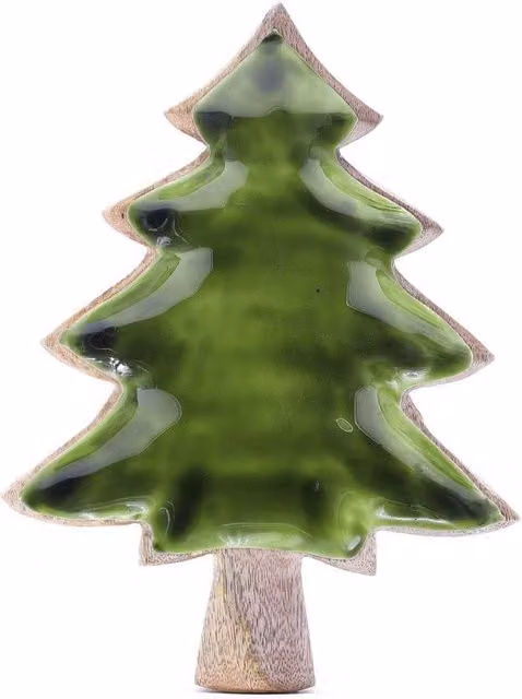 KDMD Lost in the Forrest Enamel Tree Mango Wood Serving Bowl, Dark Green, W: 25 cm, D: 19 cm