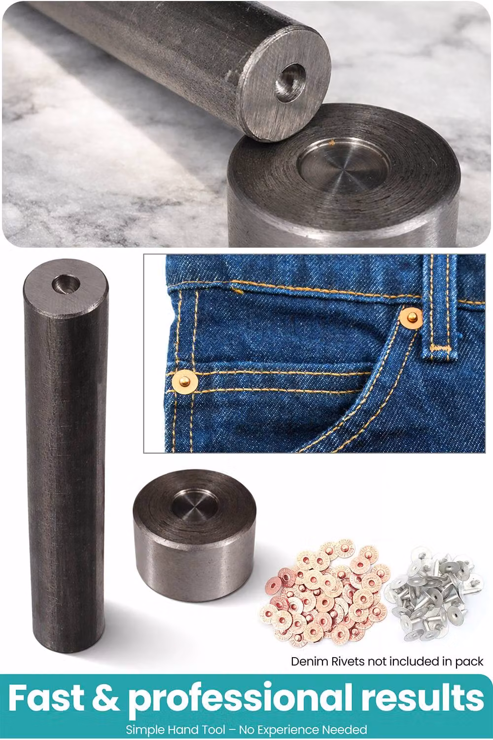 Neel Blue 9.5mm Flat Hat Rivet Fixing Hand Tool and Denim Rivet Button Setting Tool in Silver and Blue – 4