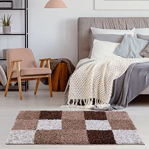 THE RUGS Modern Brown Checked High Pile Shaggy Area Rug, W: 60 cm, D: 110 cm – 4