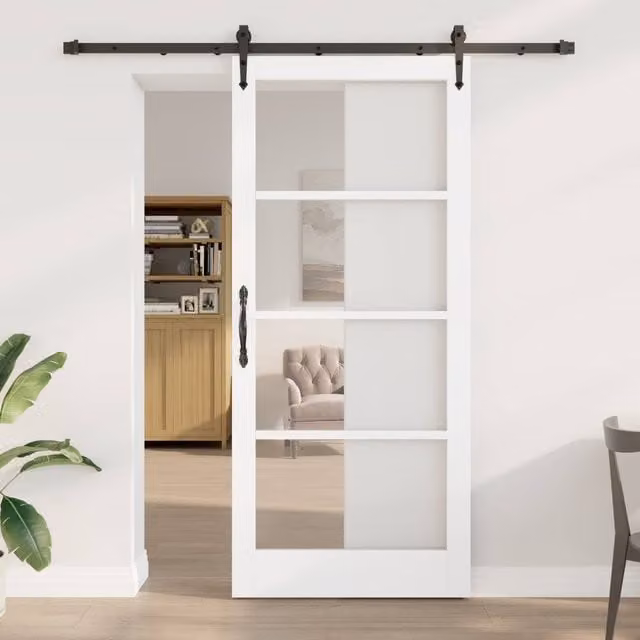 Berkfield Home Modern White Lacquered Solid Wood Pine Sliding Door with Hardware Set W: 93 cm, H: 211 cm