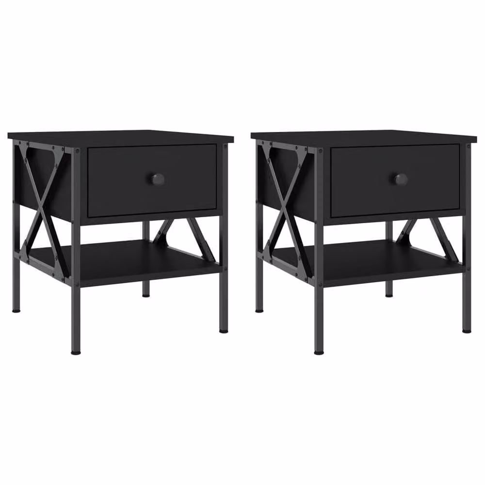 Berkfield Home Set of 2 Durable Black Industrial Bedside Tables, W/D/H: 40 x 42 x 45 cm – 2