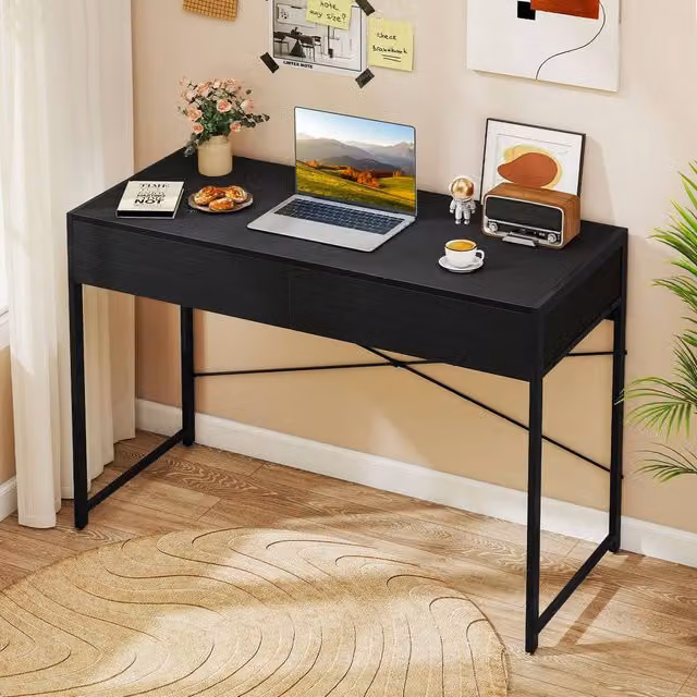 Costway Modern Black Computer Desk with Metal X-Frame and Rectangular Top – 1