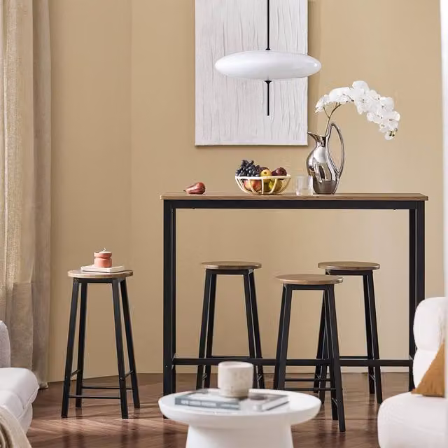 SoBuy Industrial Bar Table and 4 Stools Set in Brown