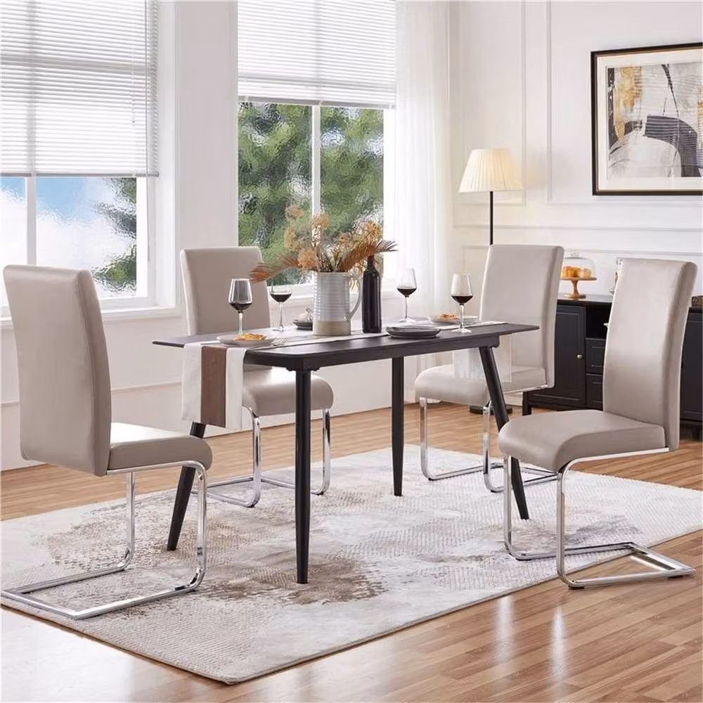 Kelvenix Set of 2 Modern Brown and Beige Synthetic Leather Dining Chairs with Cantilever Base – 3