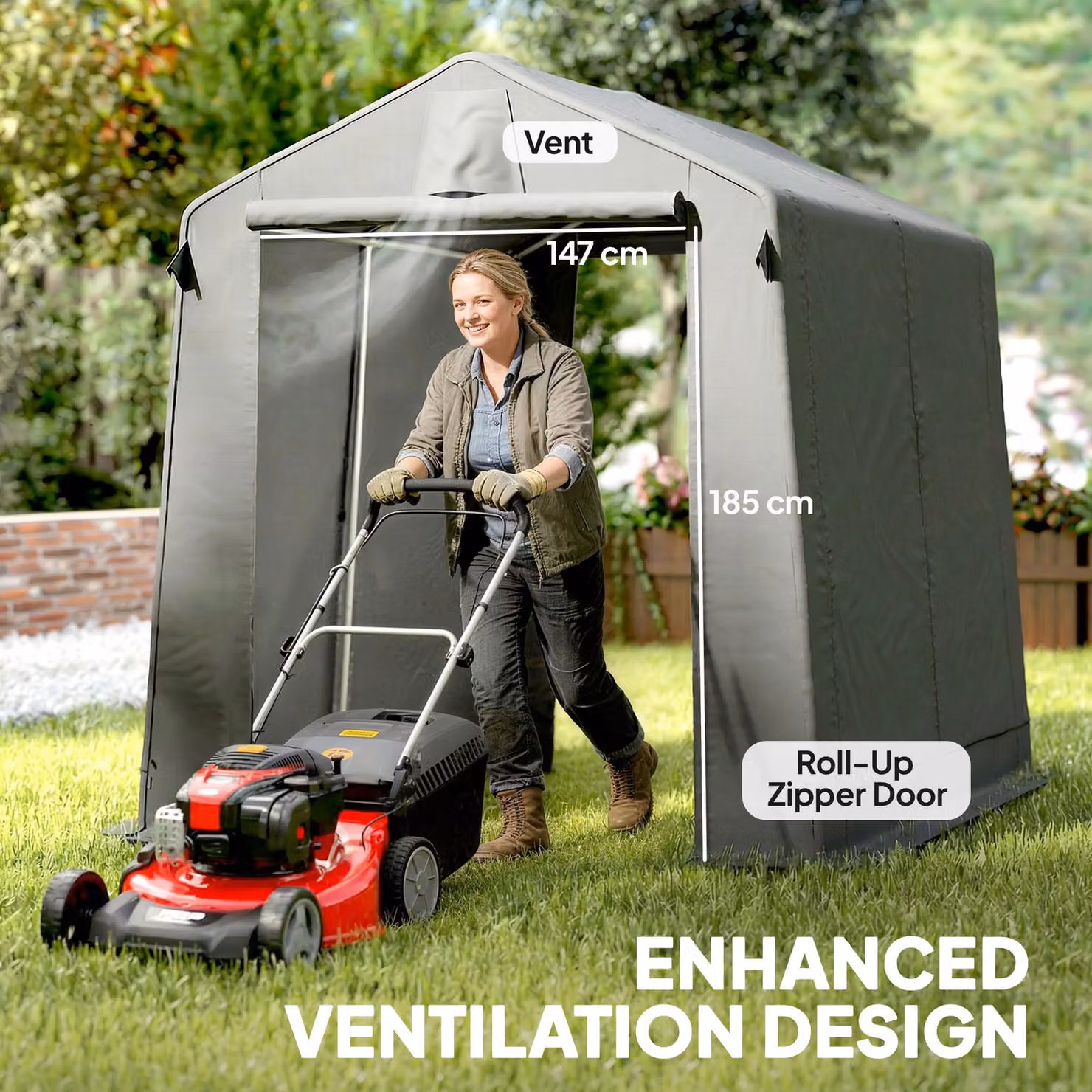 Outsunny Waterproof Outdoor Garden Storage Bike Tent with Roll-Up Zipper Door and Vent, Dark Grey – 5