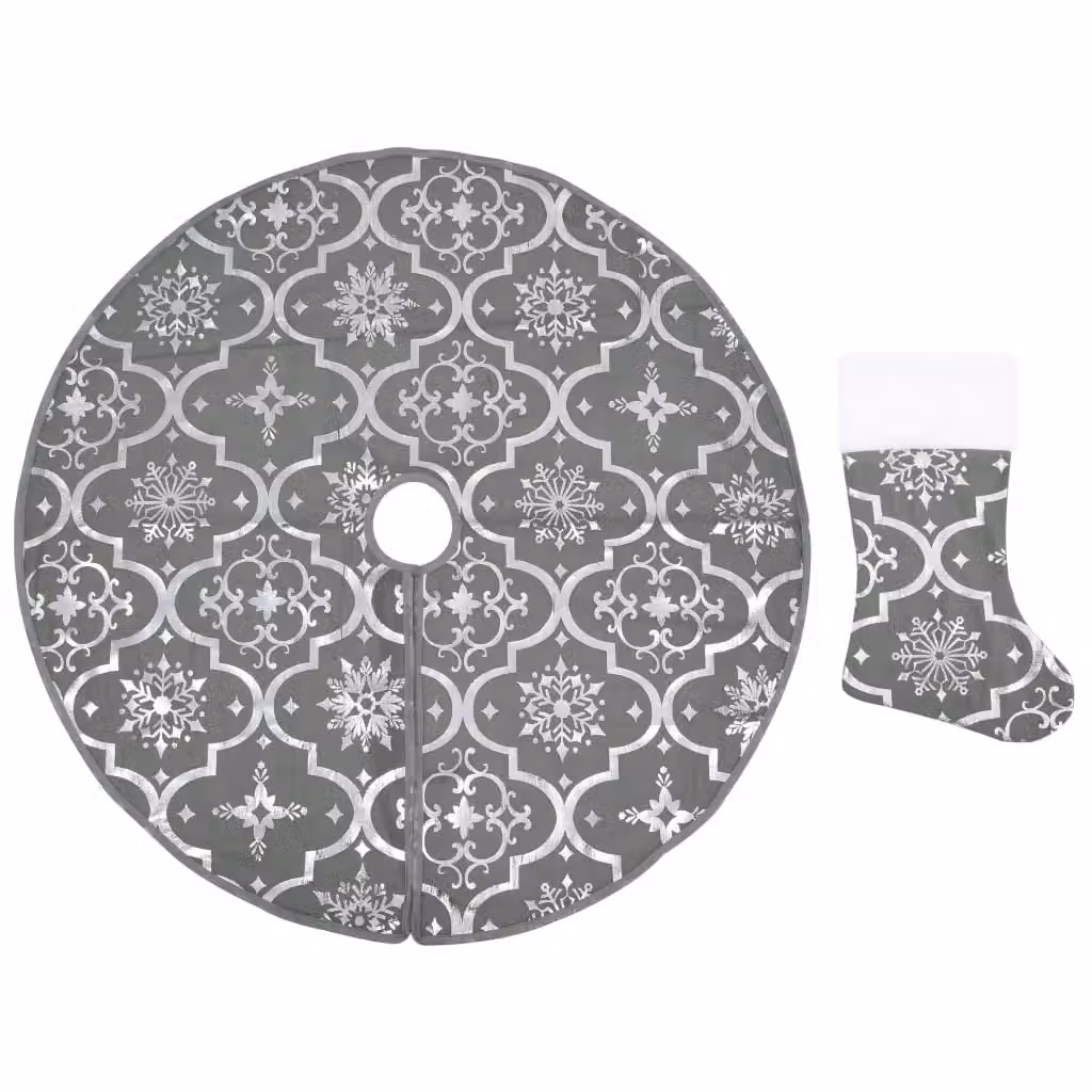 Berkfield Home Luxury Christmas Tree Skirt with Sock in Grey, Diameter: 90 cm – 2