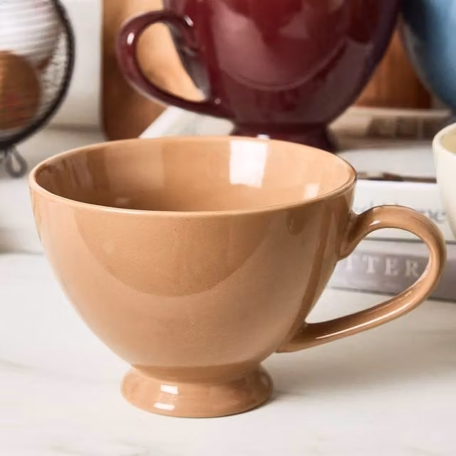 Dibor Montmartre Set of 4 Large Mocha Cream Ceramic Tea Cups and Coffee Mugs in Beige – 1
