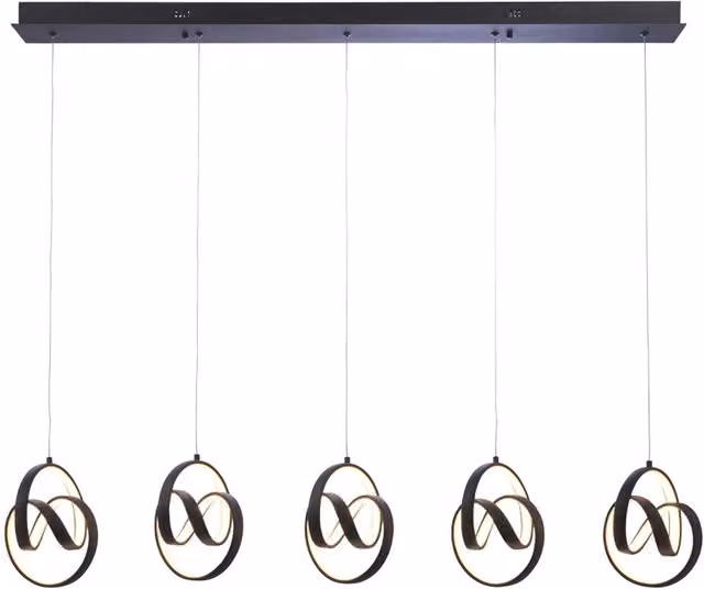 Loops Matt Black Textured Linear 5 Light LED Ceiling Pendant with Warm White LEDs – 1