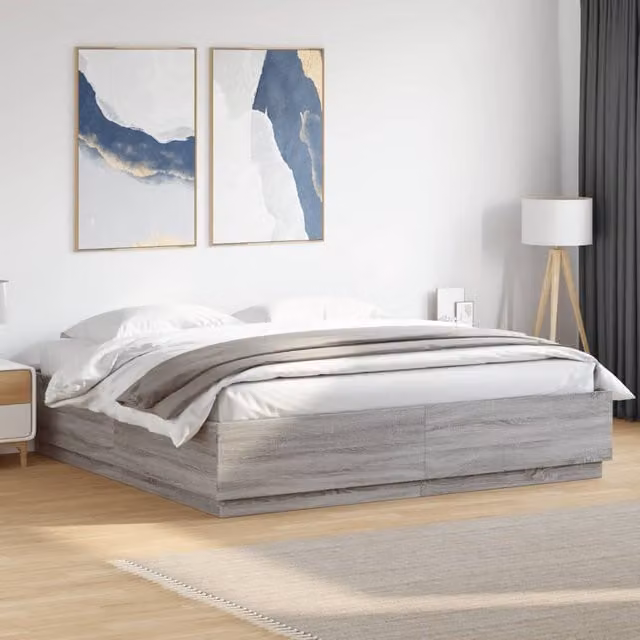 Berkfield Home Modern Bed Frame in Grey Sonoma, W/D/H: 200 x 200 cm