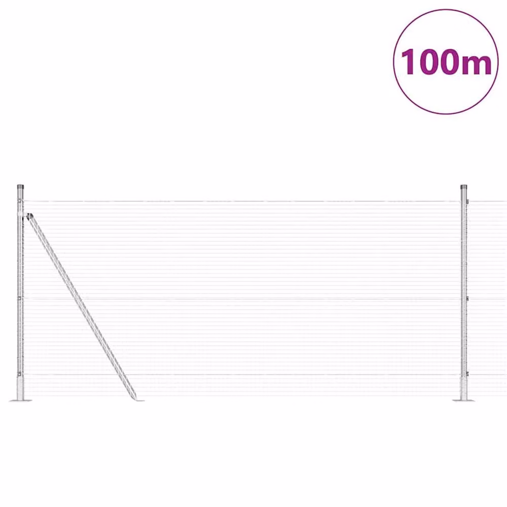Berkfield Home Silver Galvanised Steel Welded Wire Fence with 13 Flanged Posts, 0.8 x 100 m – 2