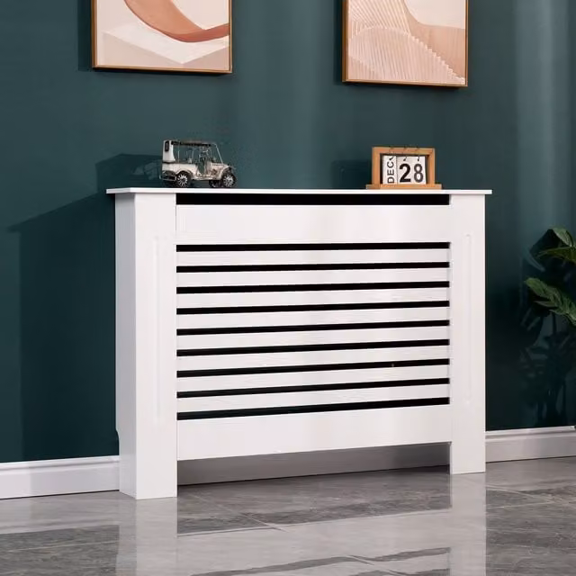 WestWood Modern Striped Wall Mounted Radiator Cover and Shelf in White MDF