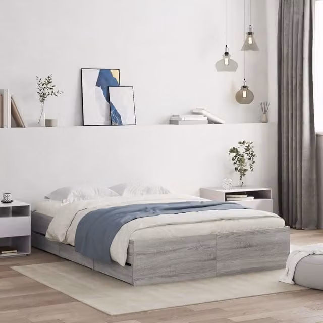 Berkfield Home Double Bed Frame with Drawers in Grey Sonoma, W: 135 cm, L: 190 cm – 1