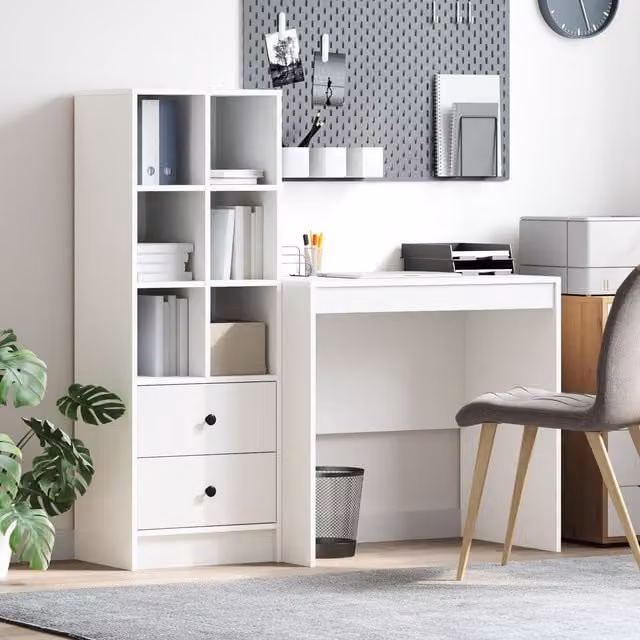 Berkfield Modern White Writing Desk with Storage in MDF – 1
