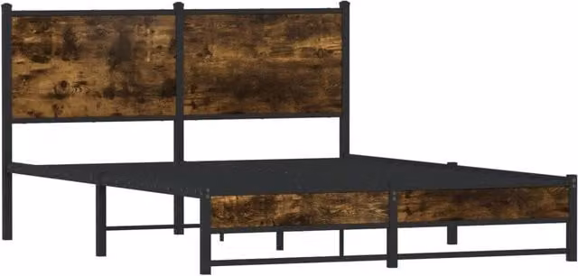 Berkfield Home Metal Bed Frame in Smoked Oak Brown, W/D/H: 140 x 190 x 91.5 cm – 1