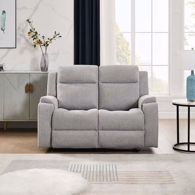 More4Homes Orka Collection 2-Seater Manual Recliner Sofa in Grey and Blue Fabric