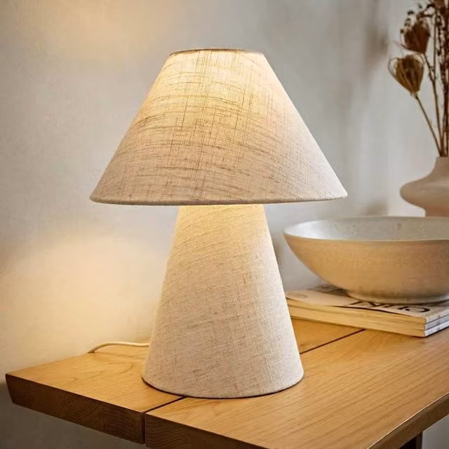 ValueLights Gigi Minimalist Cone Table Lamp in Beige Fabric