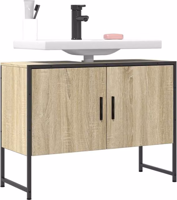 Berkfield Home Sonoma Oak Bathroom Sink Cabinet, Brown, W/D/H: 80 x 33 x 60 cm