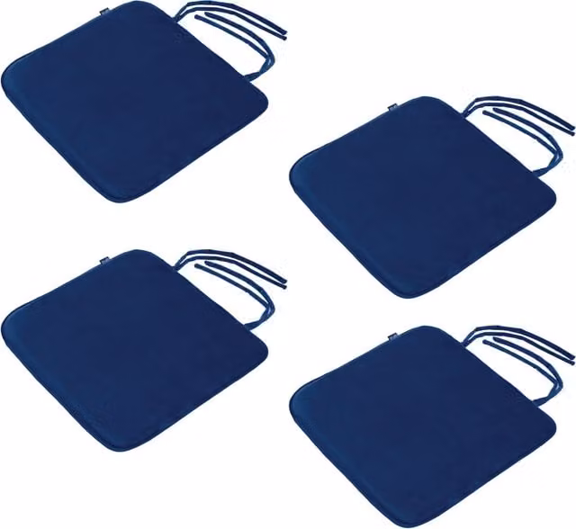 Gardenista Reversible Blue Velvet Square Dining Chair Seat Pads with Ties, Pack of 4