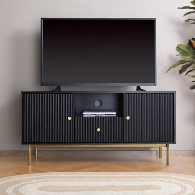 Devon Modern Matt Black TV Unit by Home Garden Direct