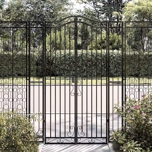 Berkfield Home Black Wrought Iron Single Swing Garden Gate, W/D/H: 121 x 8 x 180 cm
