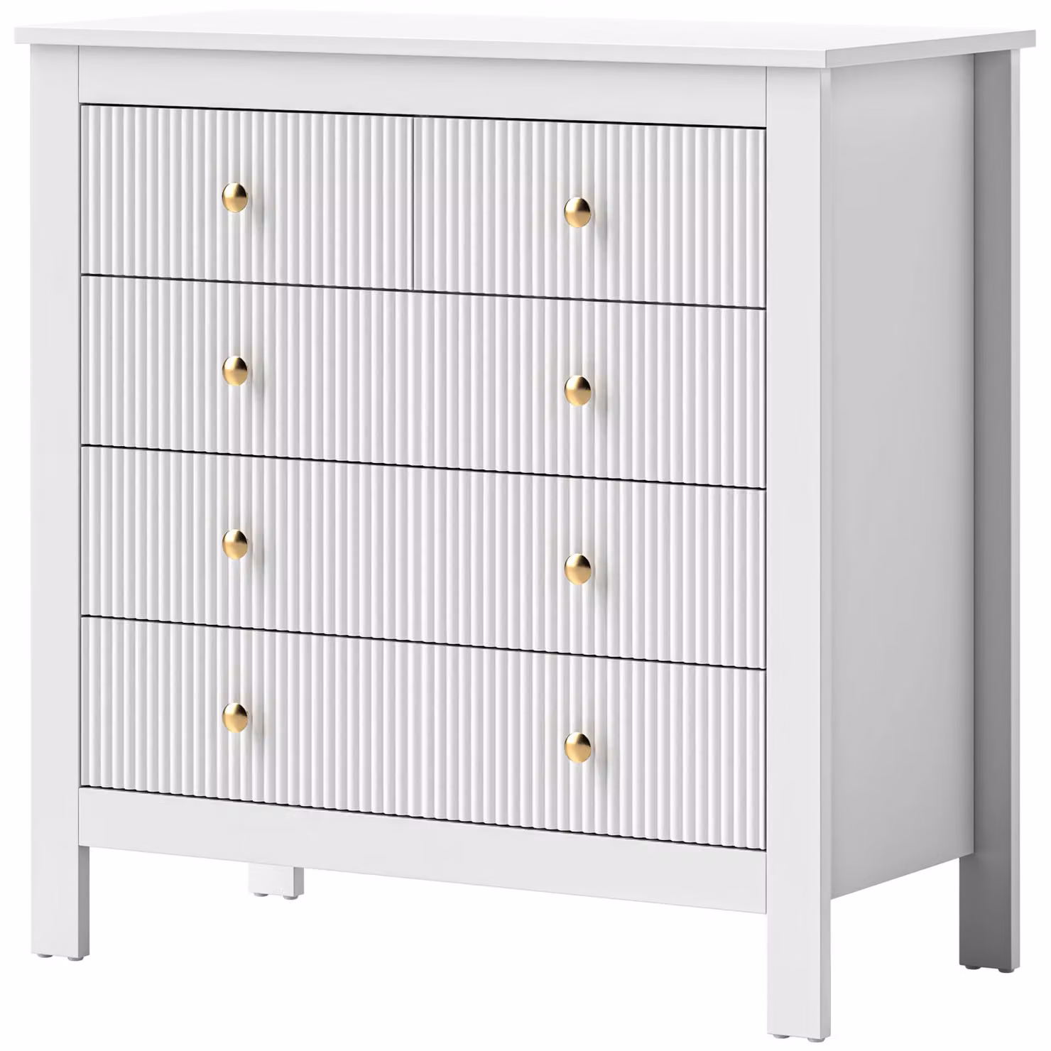 HOMCOM Fluted Bedroom Chest of Drawers with 5 Drawers in White with Gold Tone Handles – 2