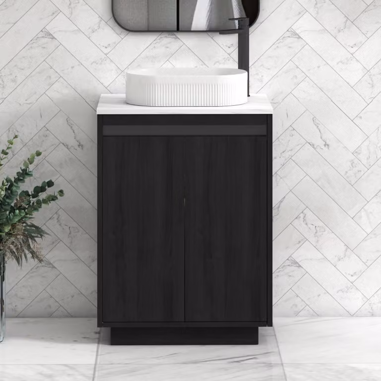 Royal Bathrooms Orion 800mm Hale Black Floor Standing Vanity Unit with Carrara White Lyon Basin and Black Accent Trim