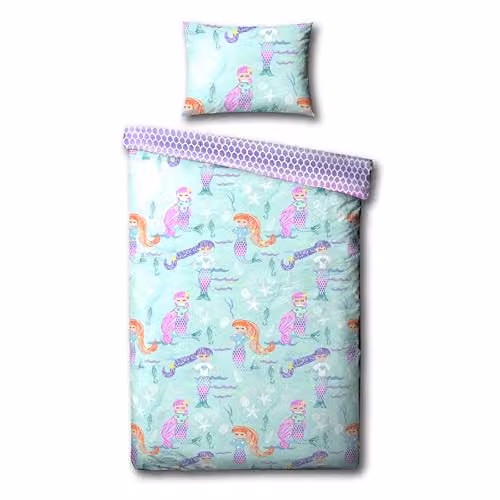 Riva Home Mermaid Reversible Childrens Duvet Cover and Pillowcase Set, Blue, Purple and Pink Polycotton, W: 120 cm, L: 150 cm – 2